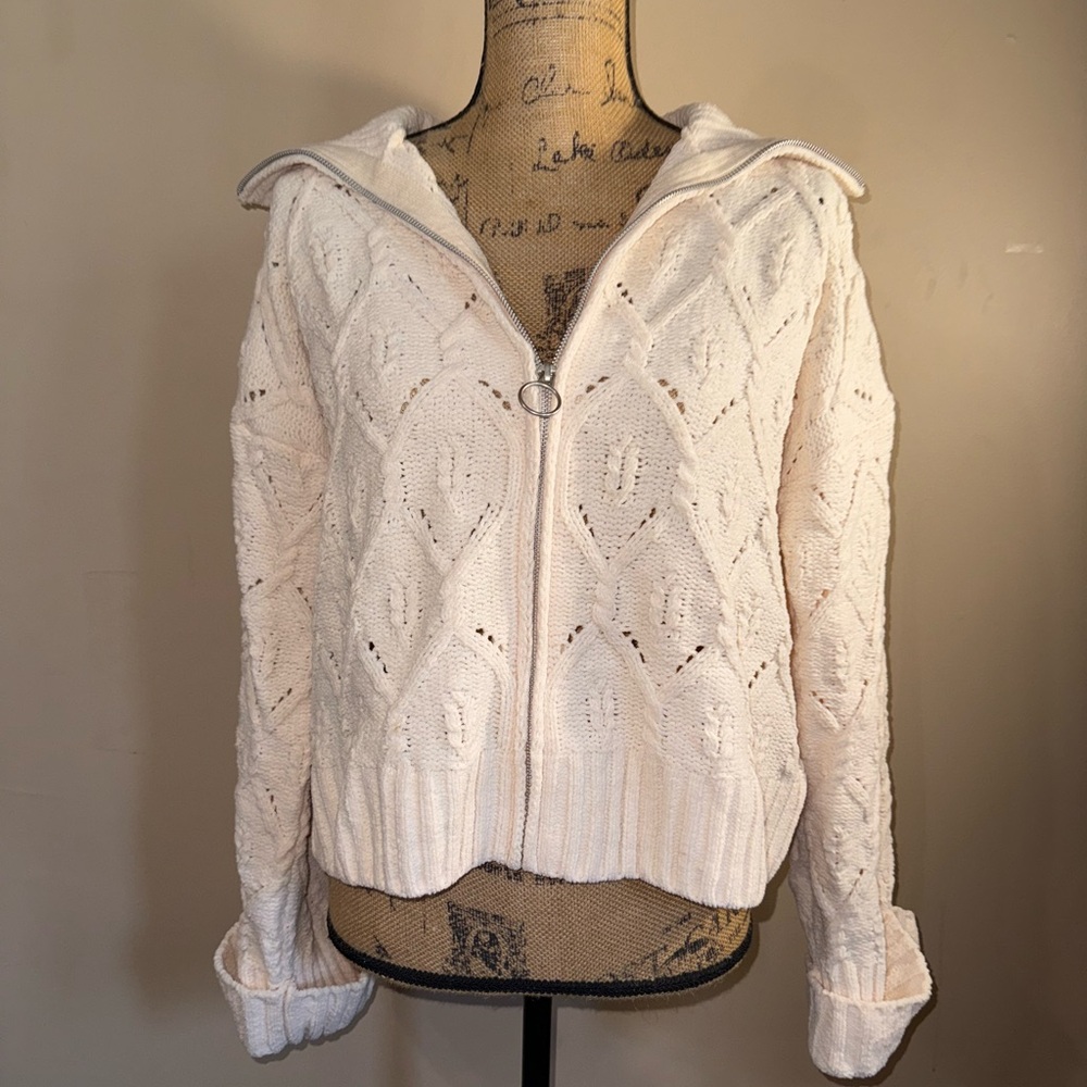 Pink Republic White Cable Knit Cardigan Sweater